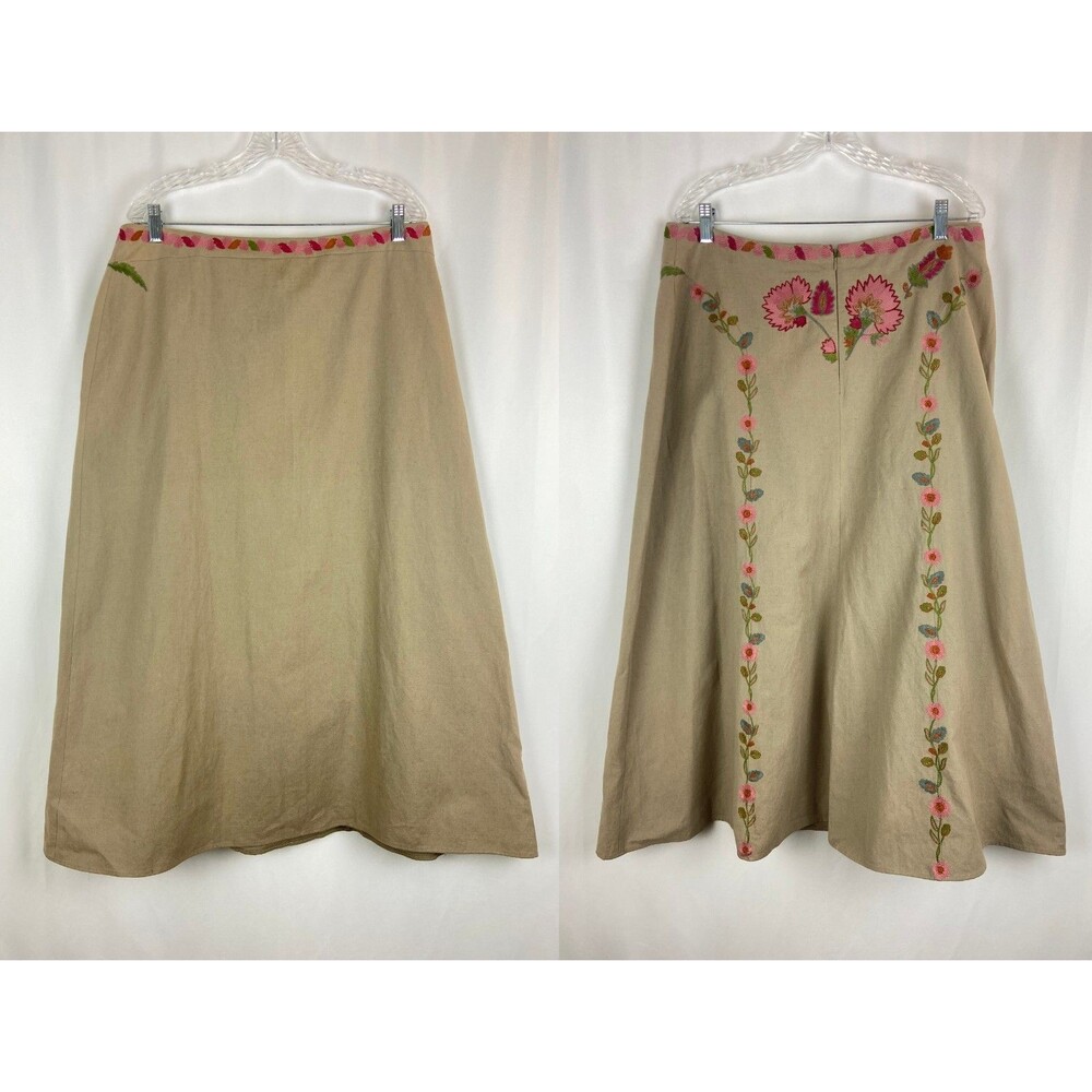 Ventilo La Colline Women's 16 A Line Skirt Linen Embroidered Floral Cottagecore